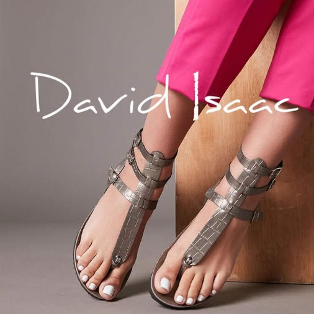 DAVID ISAAC 🆕 SANDALS Flat SIZE 6 PEWTER Color  Style: BELINDA NWT Box included